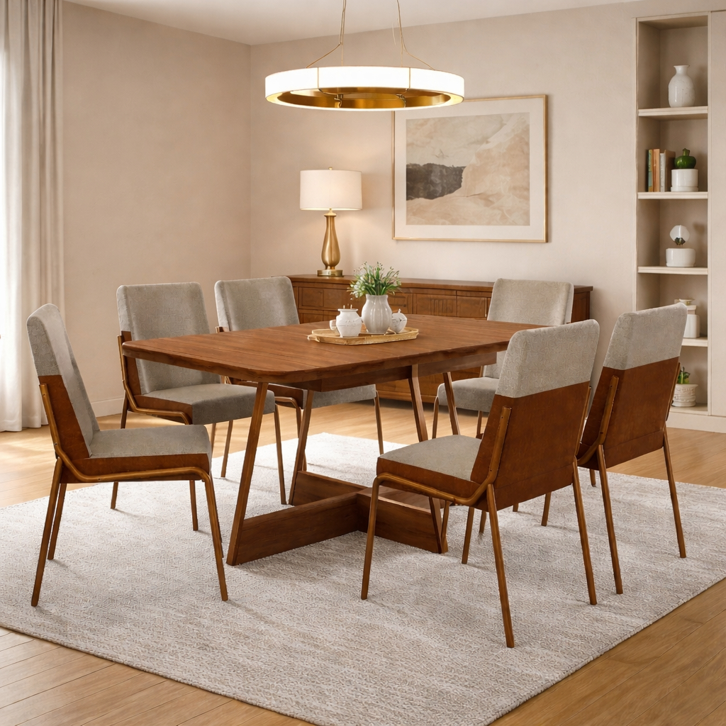 Conjunto Sala de Jantar 6 Cadeiras Boston Carraro Nogal Rosê