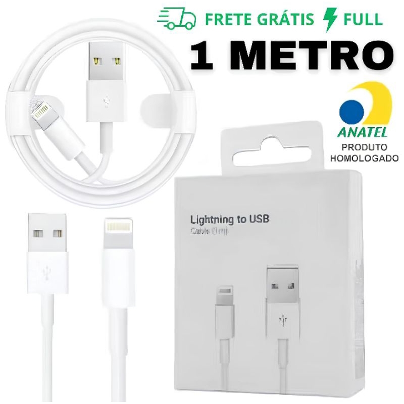 Cabo iPhone Lightning 1m Reforçado Carregamento Rápido Compatível iPhone 6 7 8 X 11 12 13 14 Alta Durabilidade
