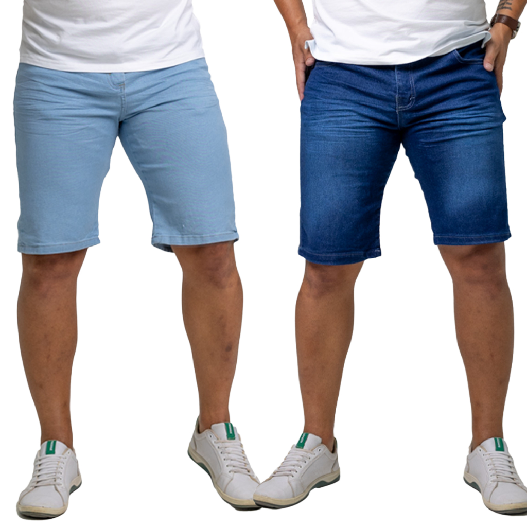 Kit 2 Bermudas Jeans Masculinas com Elastano Slim | Denim Premium | Conforto para Verão e Dia a Dia.