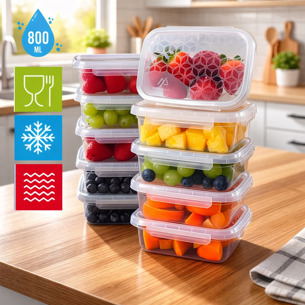 Kit 10 Marmita Potes 800ml MARIMAR com Travas Laterais BPA FREE - Alimentos organizadores de congelador