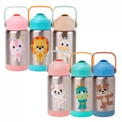 Copo Garrafinha Térmica Infantil Inox 360ml - Parede Dupla com Canudo de Silicone - Buba Zoo