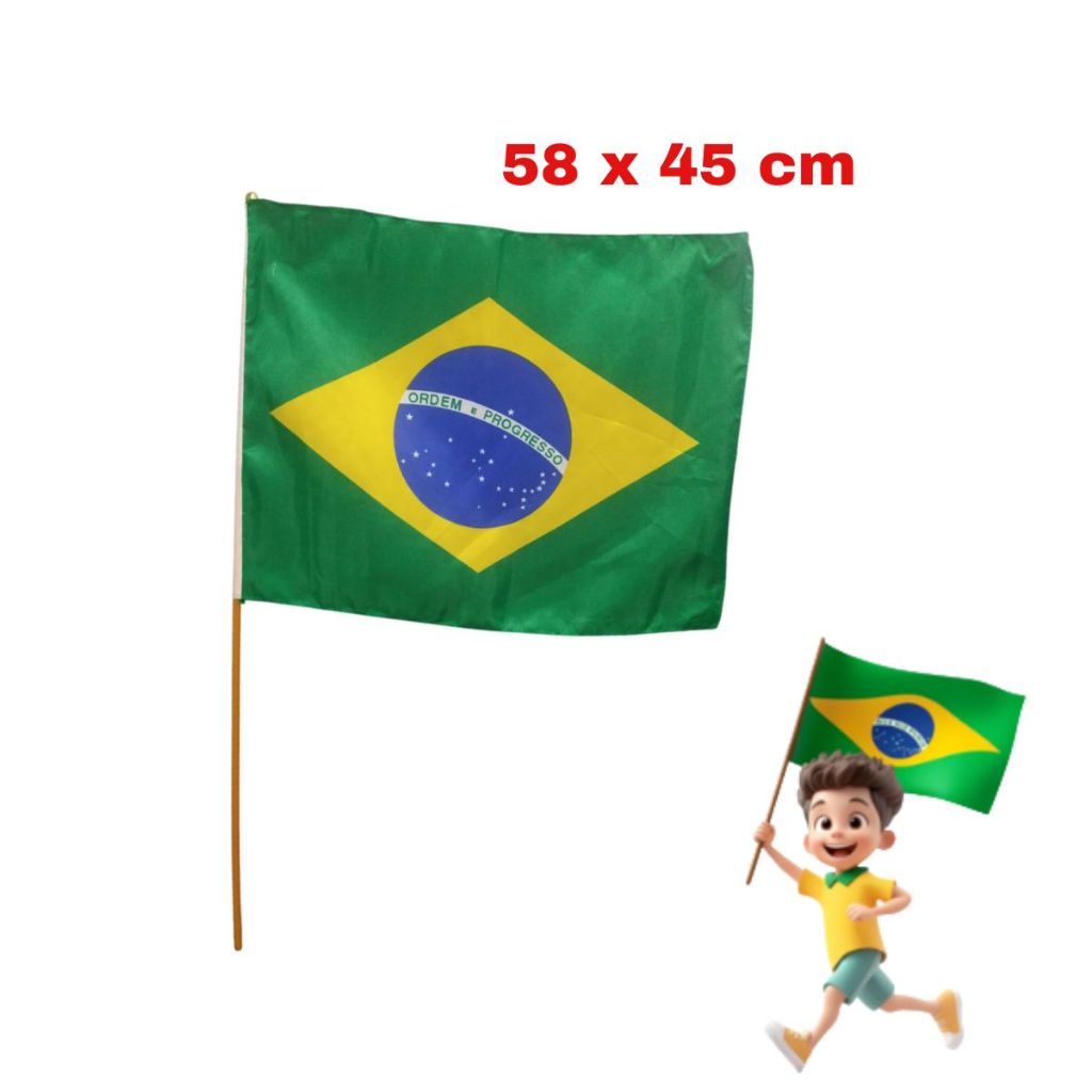 Bandeira Do Brasil Tecido 58x45 + Cabo 90cm Festa Copa Do Mudo Brasil