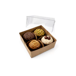 Caixa Para 4 Doces Com Visor Transparente | Brigadeiro e Doces Gourmet | Acompanha Forminhas 4 Pétalas