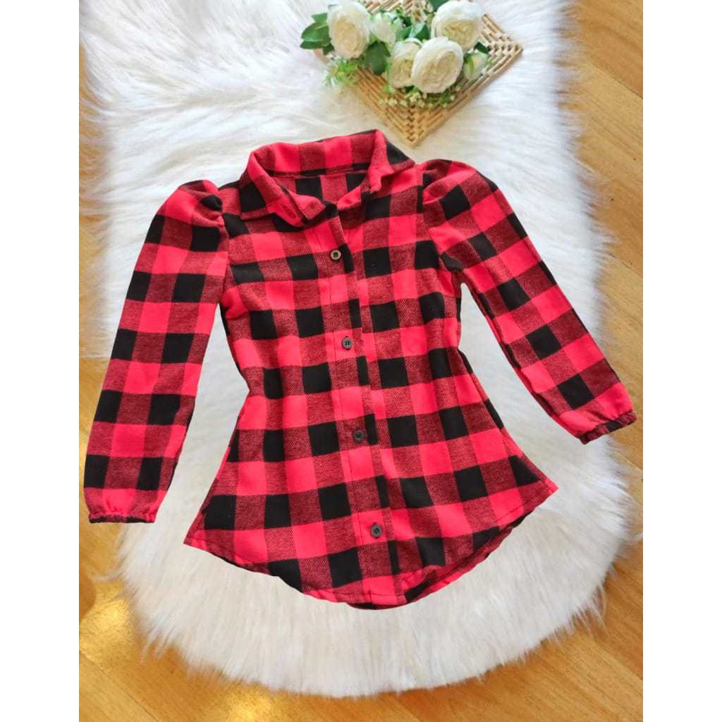 Chamise Blusa Infantil e Juvenil para Meninas e Adolescentes Manga Longa Modelo Xadrez Festa Junina São João Binf528