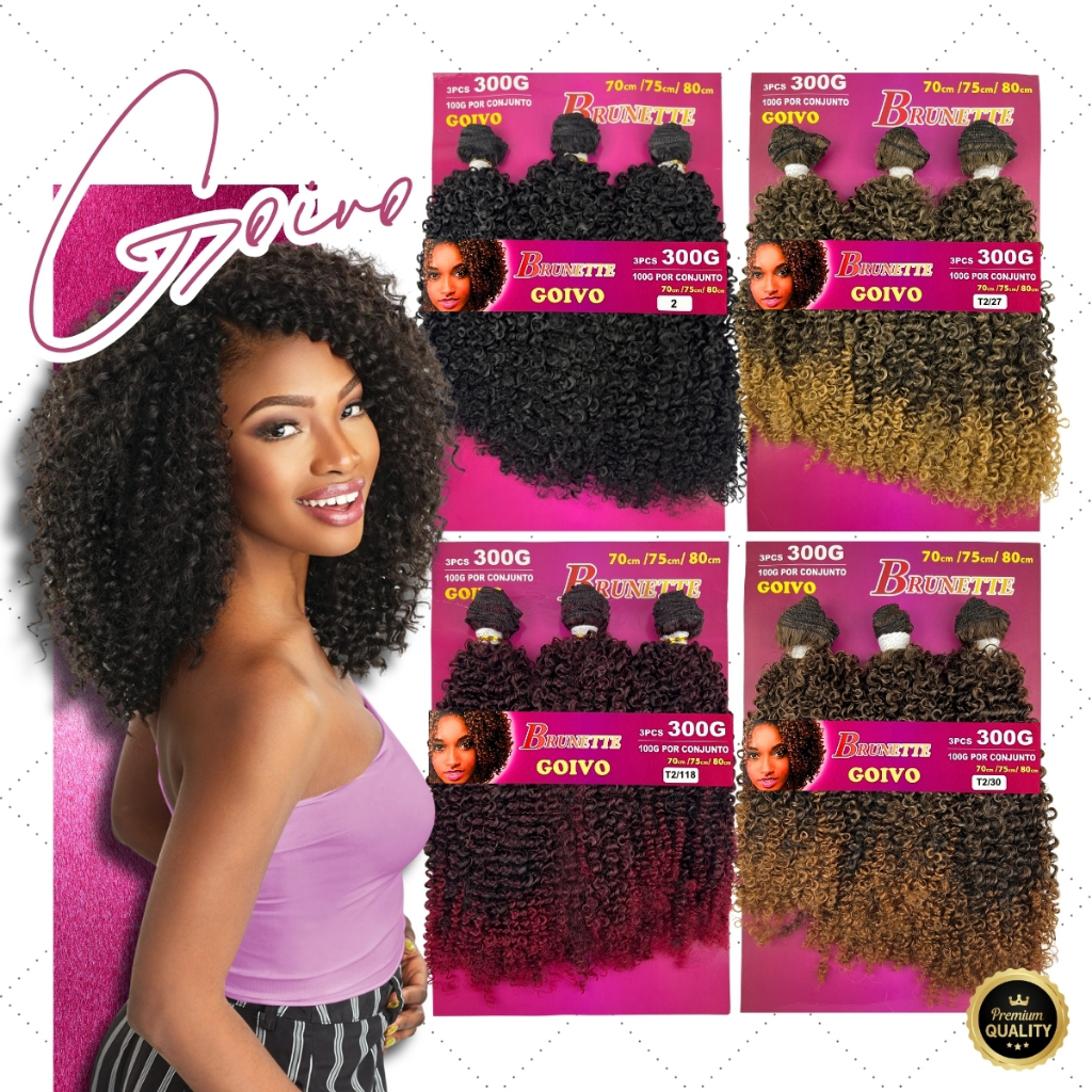 Cabelo Orgânico Goivo Cacheado Brunette 3 Telas 80cm em Oferta na Shopee