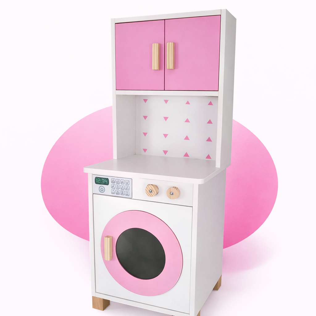 Kit Educativo Mini Máquina de Lavar Infantil Madeira Brinquedo Pedagógico Criança