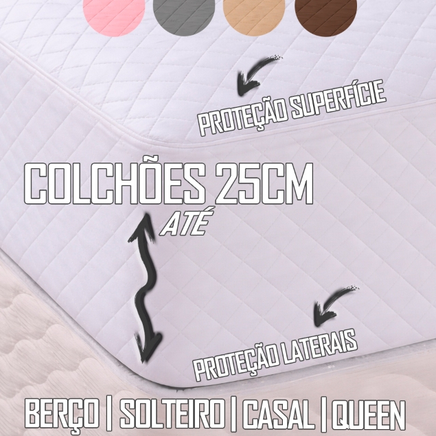 Protetor de Colchão Impermeável Matelado com Elástico – Capa Impermeável Berço Solteiro Casal Queen