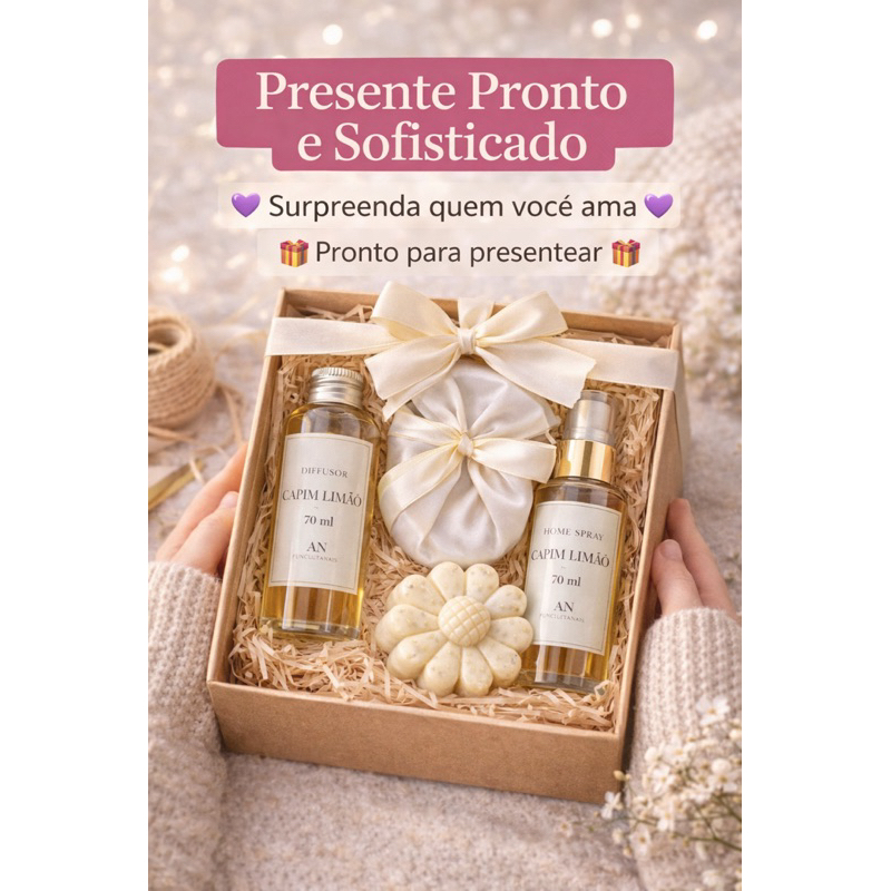 Kit Presente Aromaterapia Luxo Difusor + Home Spray + Sabonete | Presente Criativo Sofisticado Pronto para Presentear