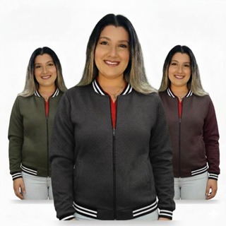 Jaqueta Bomber Matelassê Premium Feminina com Zíper em Oferta na Shopee