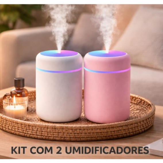 Kit 2 Umidificadores Mini de Ar LED Ultrassônico Vapor Frio Silencioso RGB a Pronta Entrega