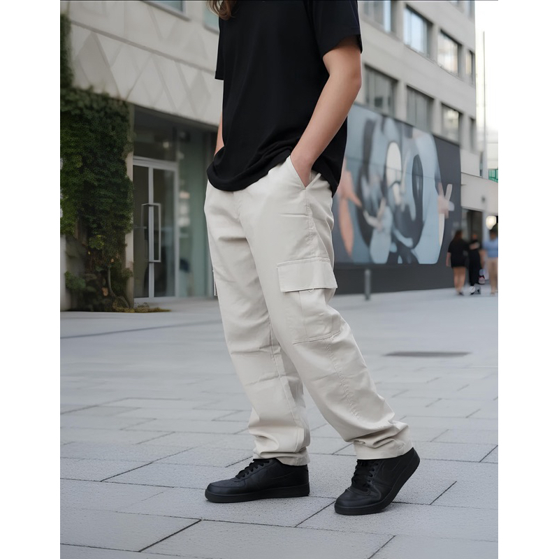 Calça Cargo Sarja Skate Sarja C/ Elástico