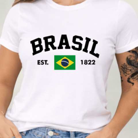 Blusa Brasil Camiseta Feminina Copa do Mundo Tecido Algodão Hexa Blusinhas T-shirt