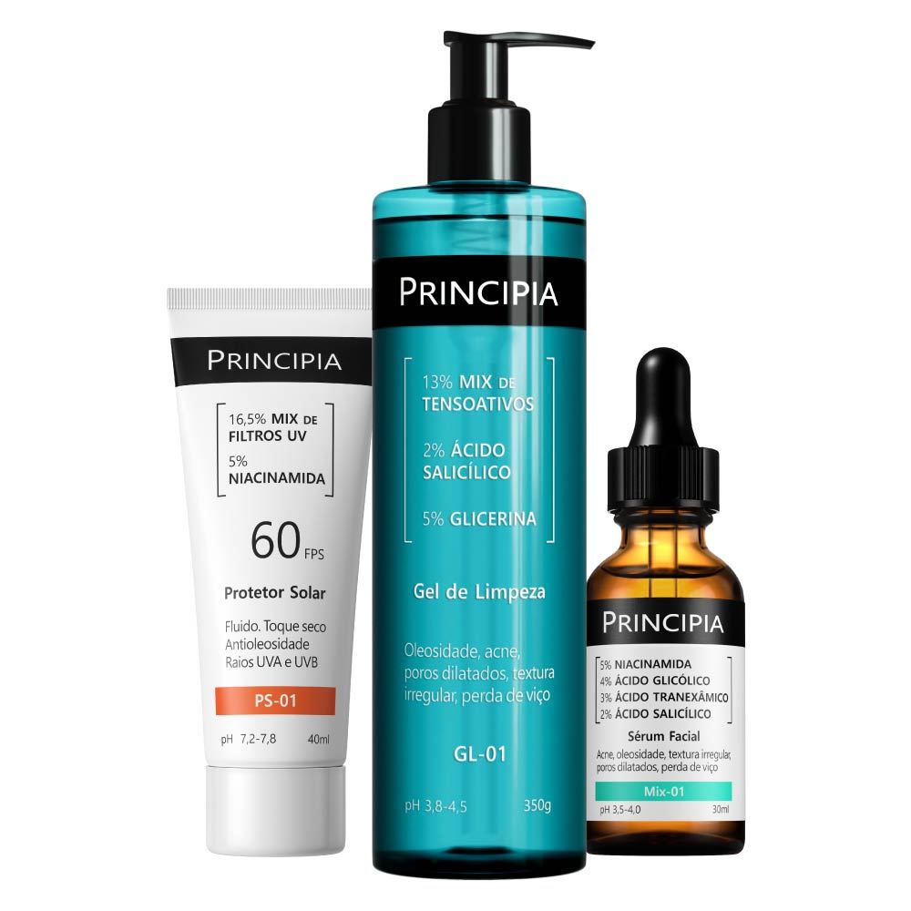 Imagem Principia Kit Anti-Acne - Trio com Gel de Limpeza GL-01 + Sérum Mix-01 + Protetor Solar Facial PS-01