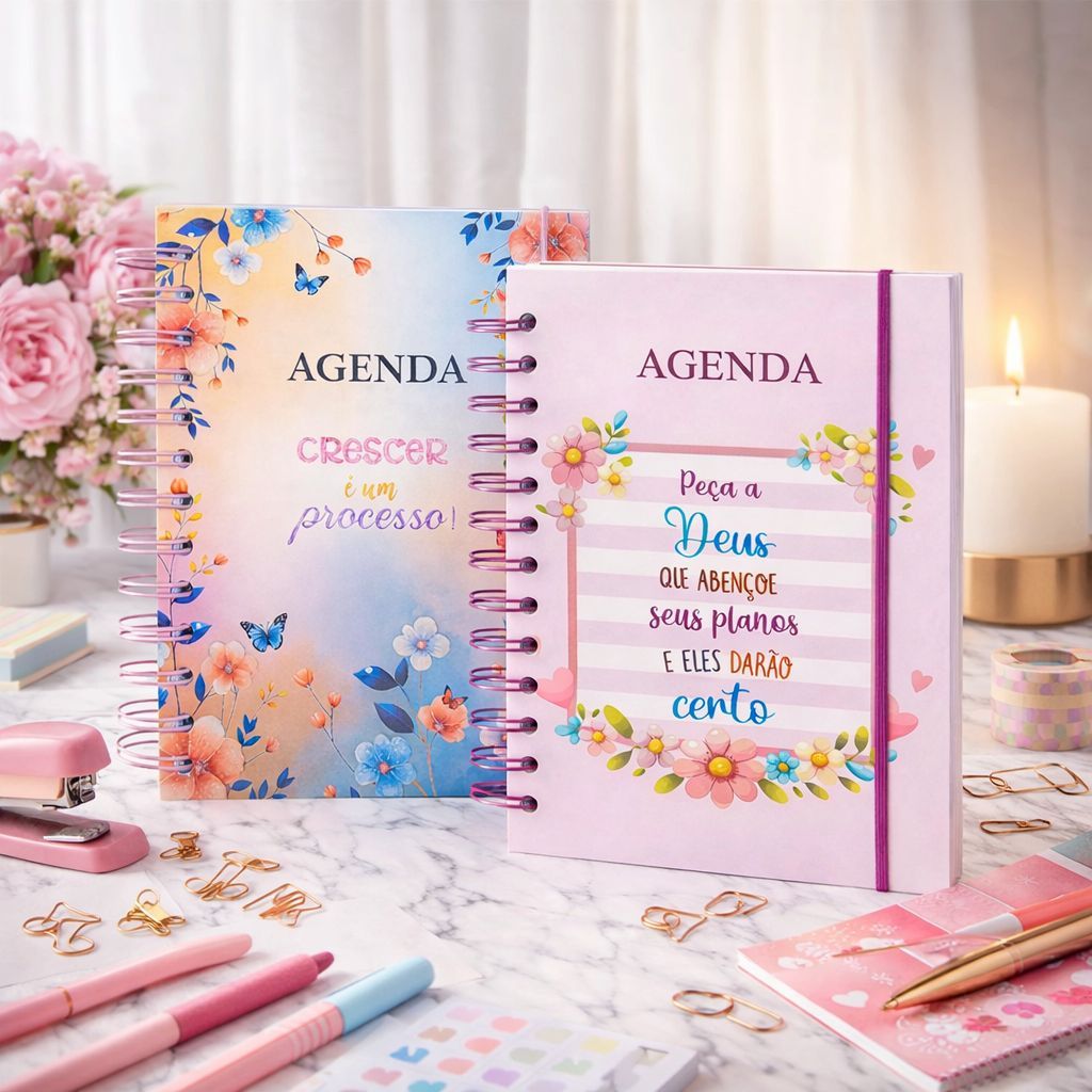 Agenda Diária Executiva Tamanho A5 Com Flores e Frases Fofa e Sofisticada