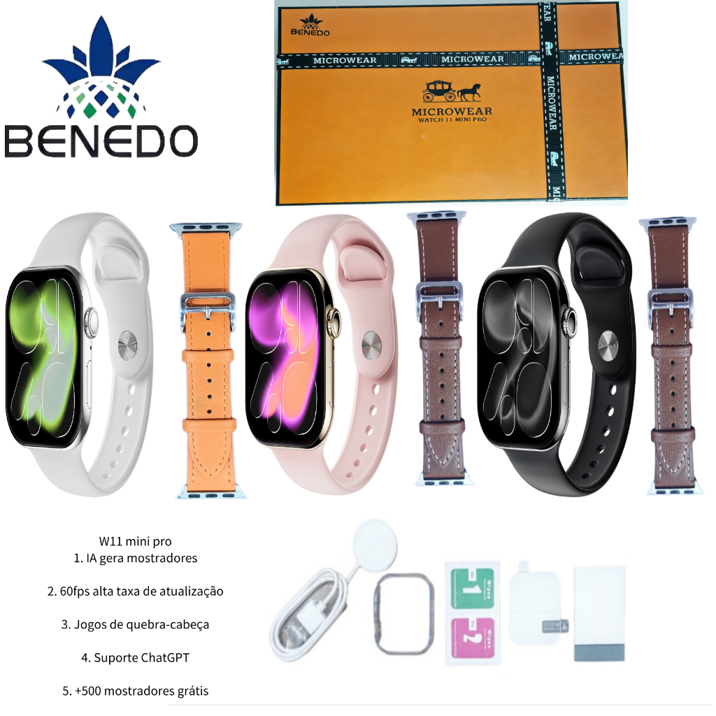 Smartwatch Microwear W11 Pro Mini 41mm Serie 11 AMOLED ChatGPT 1GB Responde Whatsapp IP68 GPS