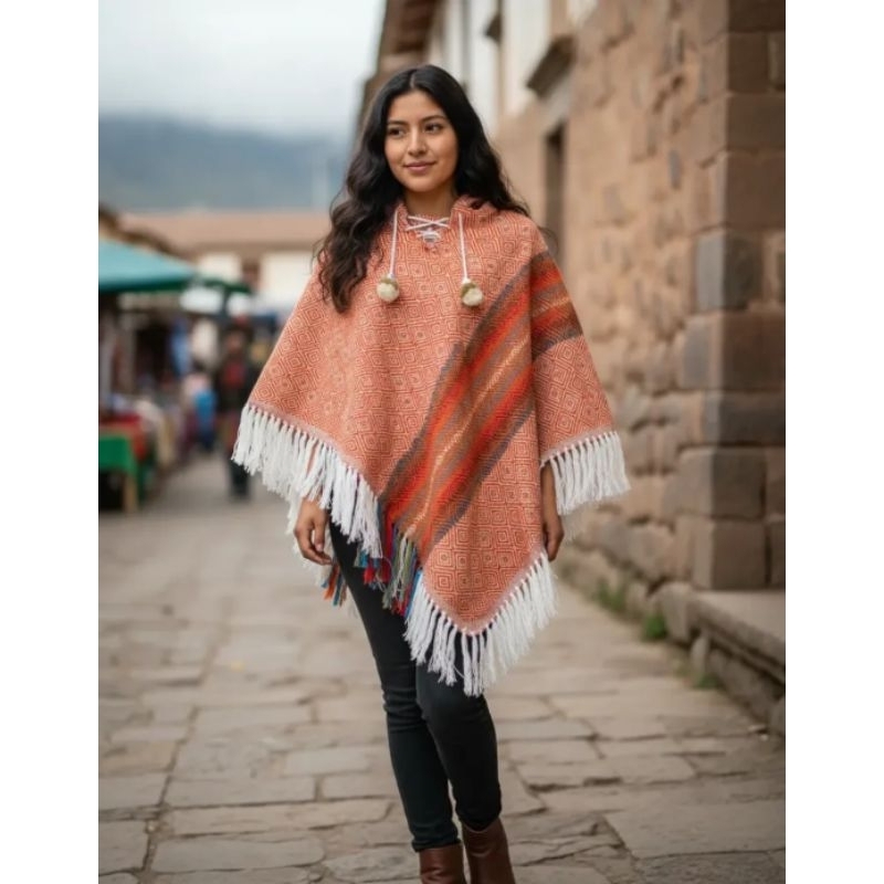 Poncho Peruano Alpaca Femenino Adulto Unissex