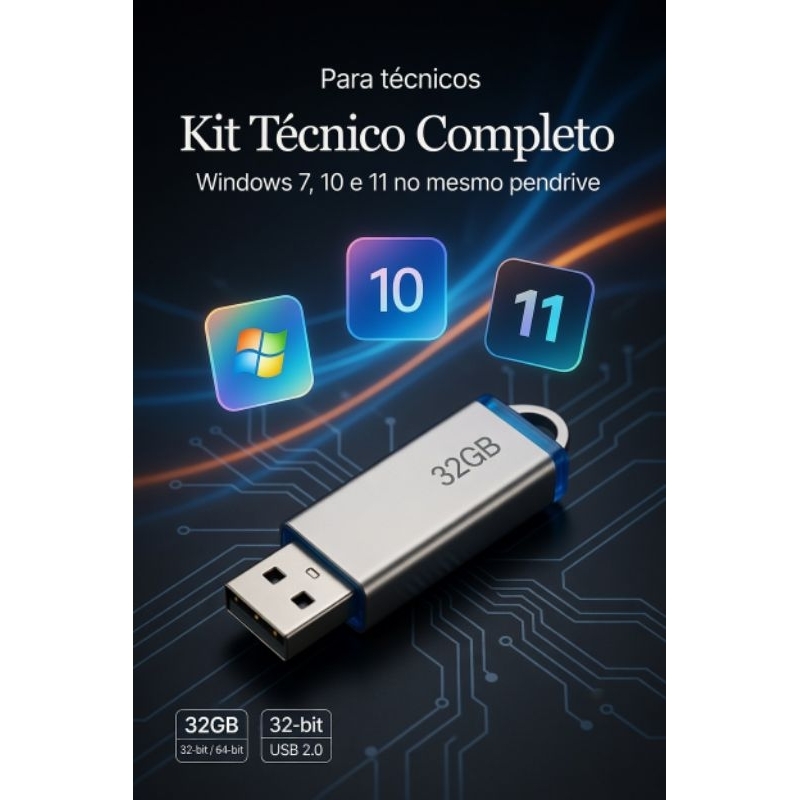 Pendrive Kit Tecnico Formatacao Windows 7, 10 e 11 Com Offic& Pronto para uso