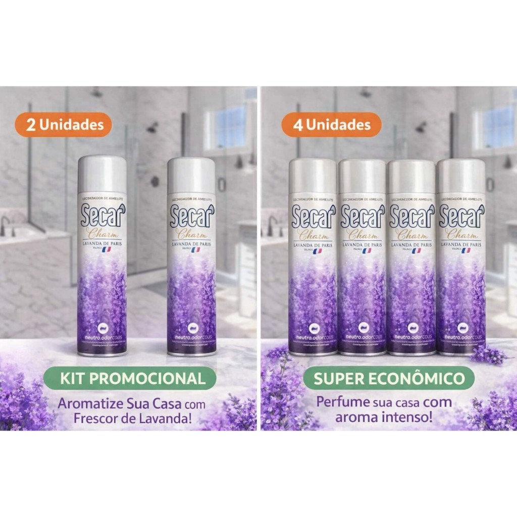 Kit Econômico – 2 ou 4 Odorizadores Secar Lavanda de Paris 360ml |Aroma Intenso | Casa Perfumada