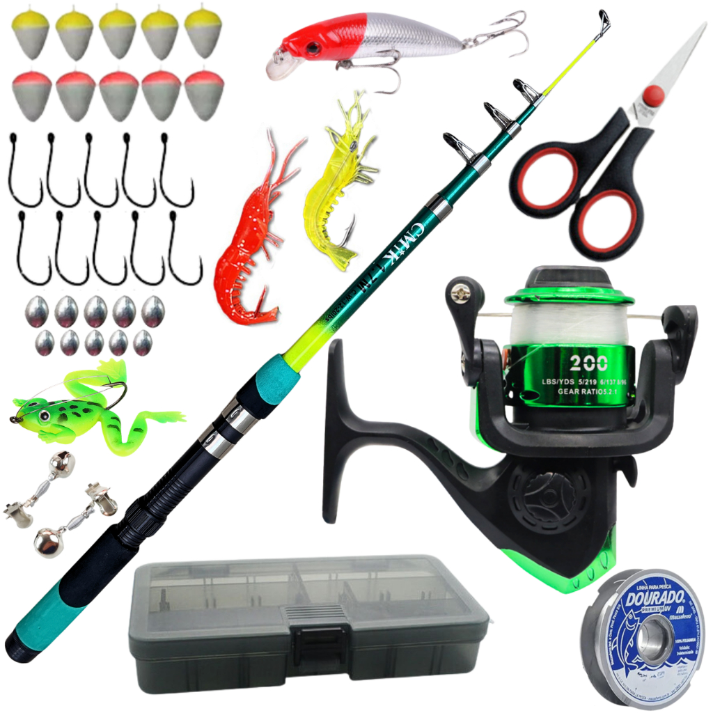 Molinete Vara de Pesca Telescopica Fibra Carretilha kit completo de pesca Sambura