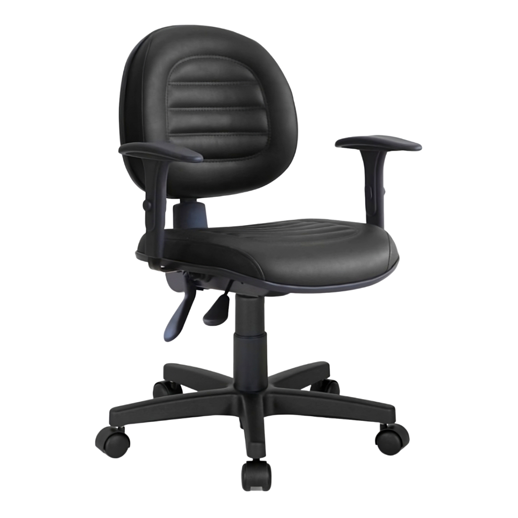 Cadeira de Escritório Executiva c/ Costura Ergonômica Back System Giratória NR17 Couro Ecológico Confortável Home Office