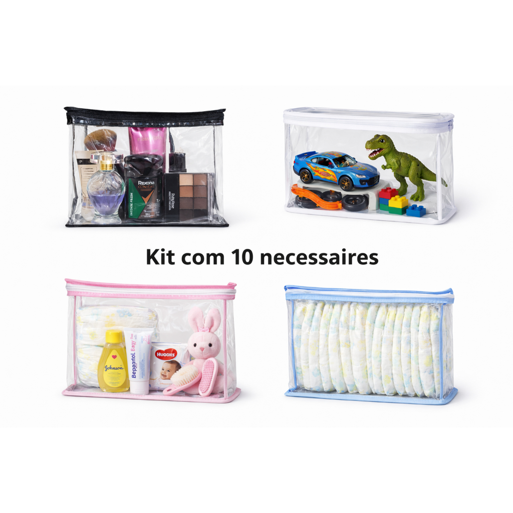 Kit 10 Necessaires com Zíper | Organizadores Multiuso Saquinho, Maternidade, Viagem e Kit Festa