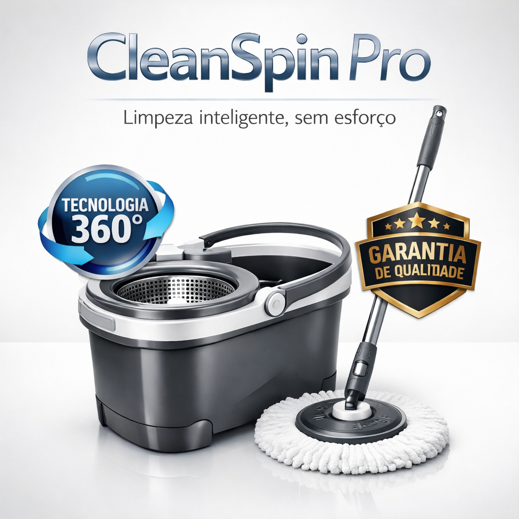 Mop Giratório 360° CleanSpin Pro com Balde 13L Inox Esfregão Limpeza Prática Sem Esforço