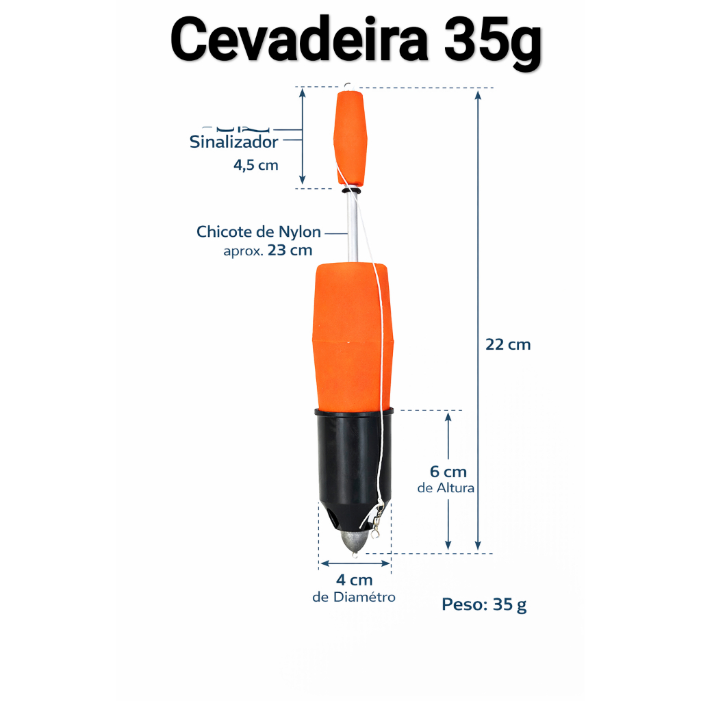 Kit Boia Pesca Cevadeira 35g até 85g Pesqueiro Pacu Tamba Tilapia Chicote Anteninha Represa Ceva Rio Molinete