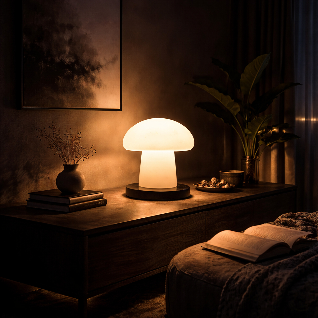 Luminária de Mesa Moderna Cogumelo Luz Quente Abajur Decorativo Compacto Elegante Minimalista para Quarto