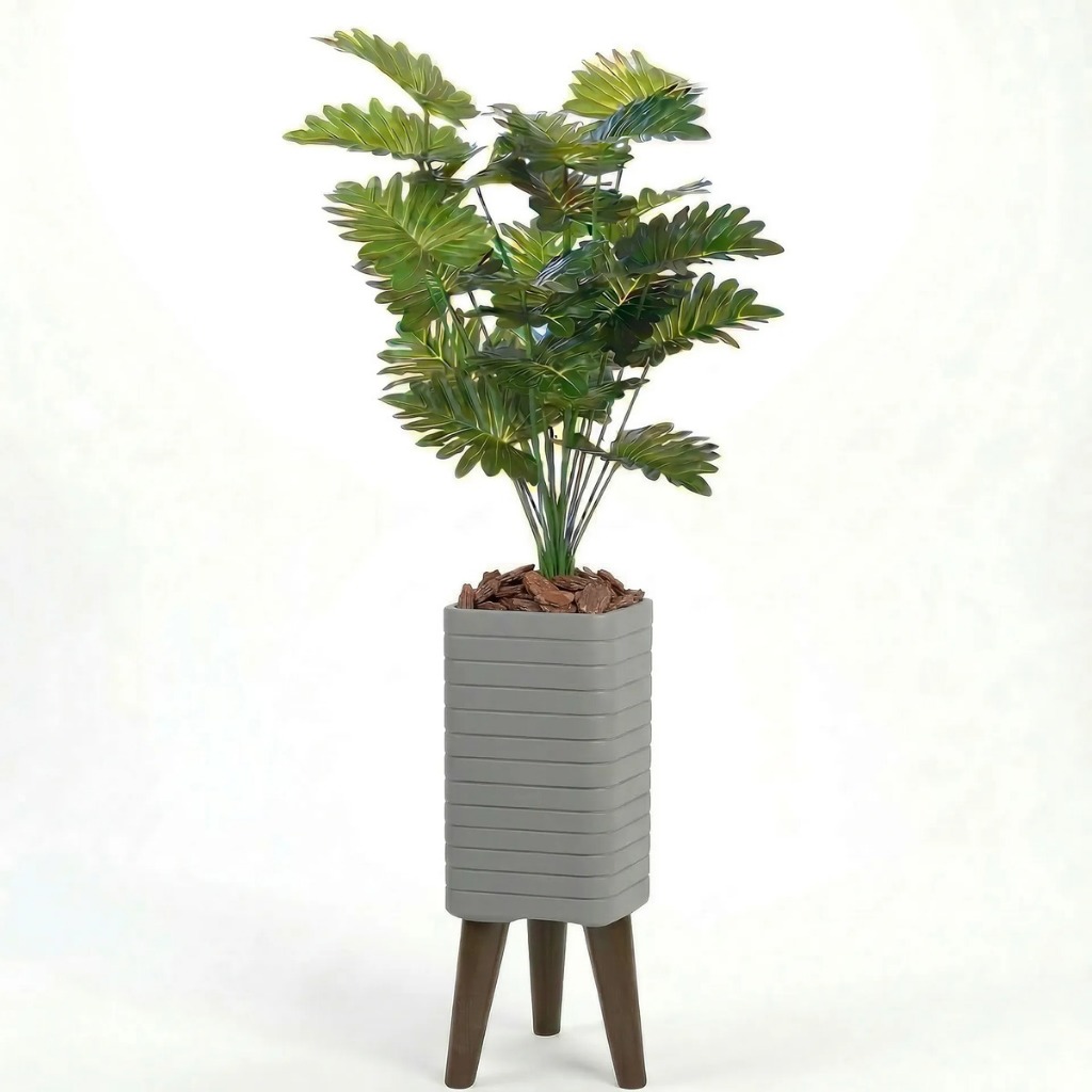 Planta Artificial Decorativa 18 Folhagem Decoração Escritório Com Vaso Cachepot