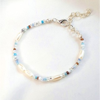 Pulseira de Miçanga - Pulseira Miçanga Sortida Marrom Azul ou Grafite - Acessórios - Corrente de Aço Inox (Não Escurece)