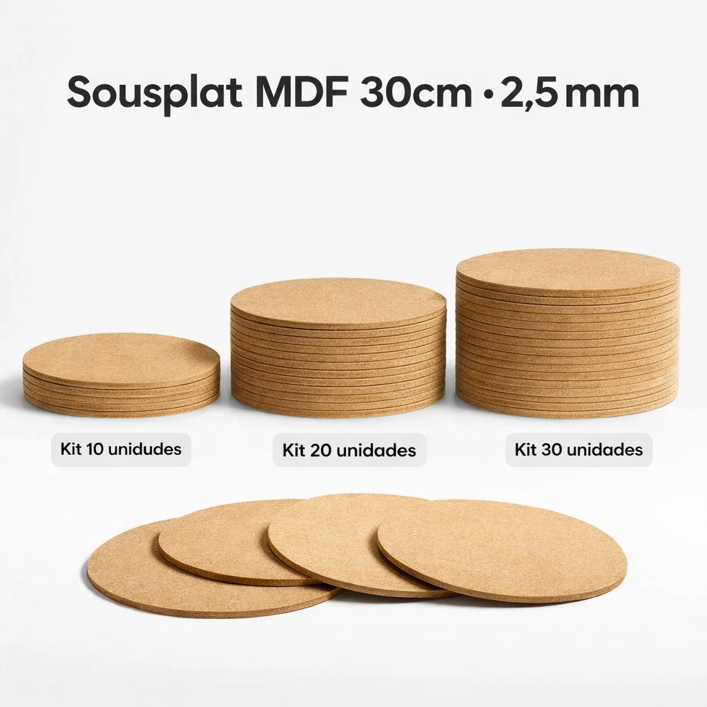 Kit de 10 a 30 Sousplat Bolacha, Círculo, Base para Bolo em MDF Cru 30cm Decoração, Porta Prato