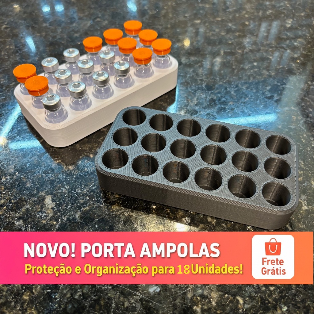 Bandeja Porta Ampolas 18 unid 3ml + Tampa Protetora. Design Moderno e Durável para Saloes Clinicas
