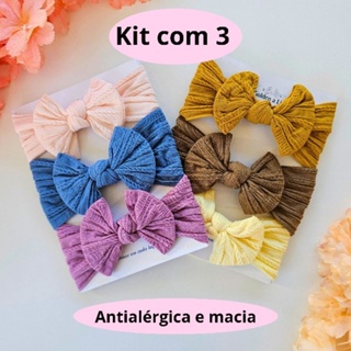 Kit 3 Faixas de Cabelo bebê RN, tiara, turbante | 0 a 4 Anos, Laço, Super Macias, Elásticas Confortável antialérgica em Oferta na Shopee