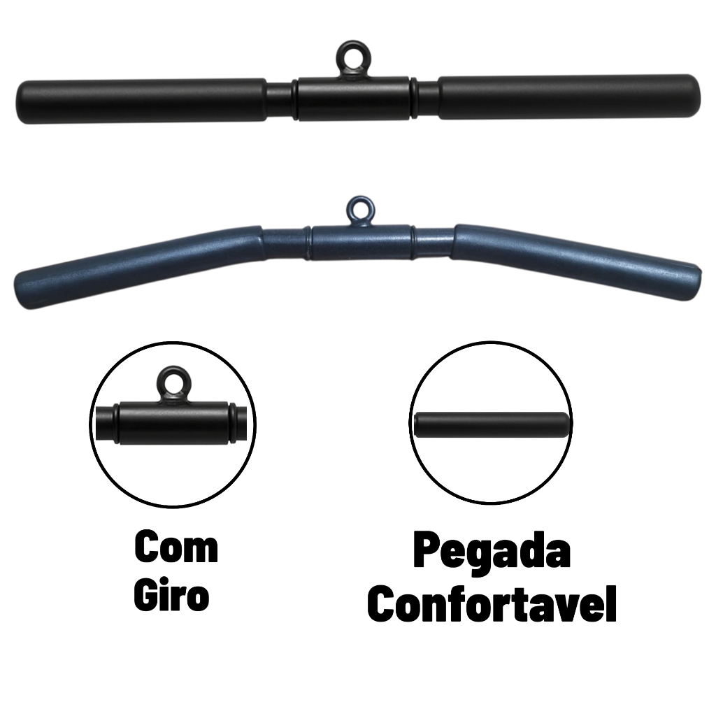 kit puxadores reto 50cm  e curvo 56cm giratórios academia profissional pulley Crossover e estação