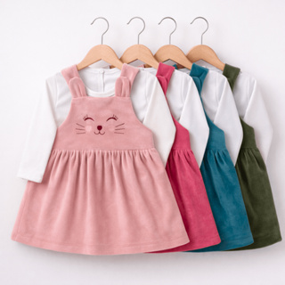 Vestido Jardineira Plush 0-9 Meses Bordado Gatinha Manga Longa Salopete Roupa Bebê Infantil Menina em Oferta na Shopee