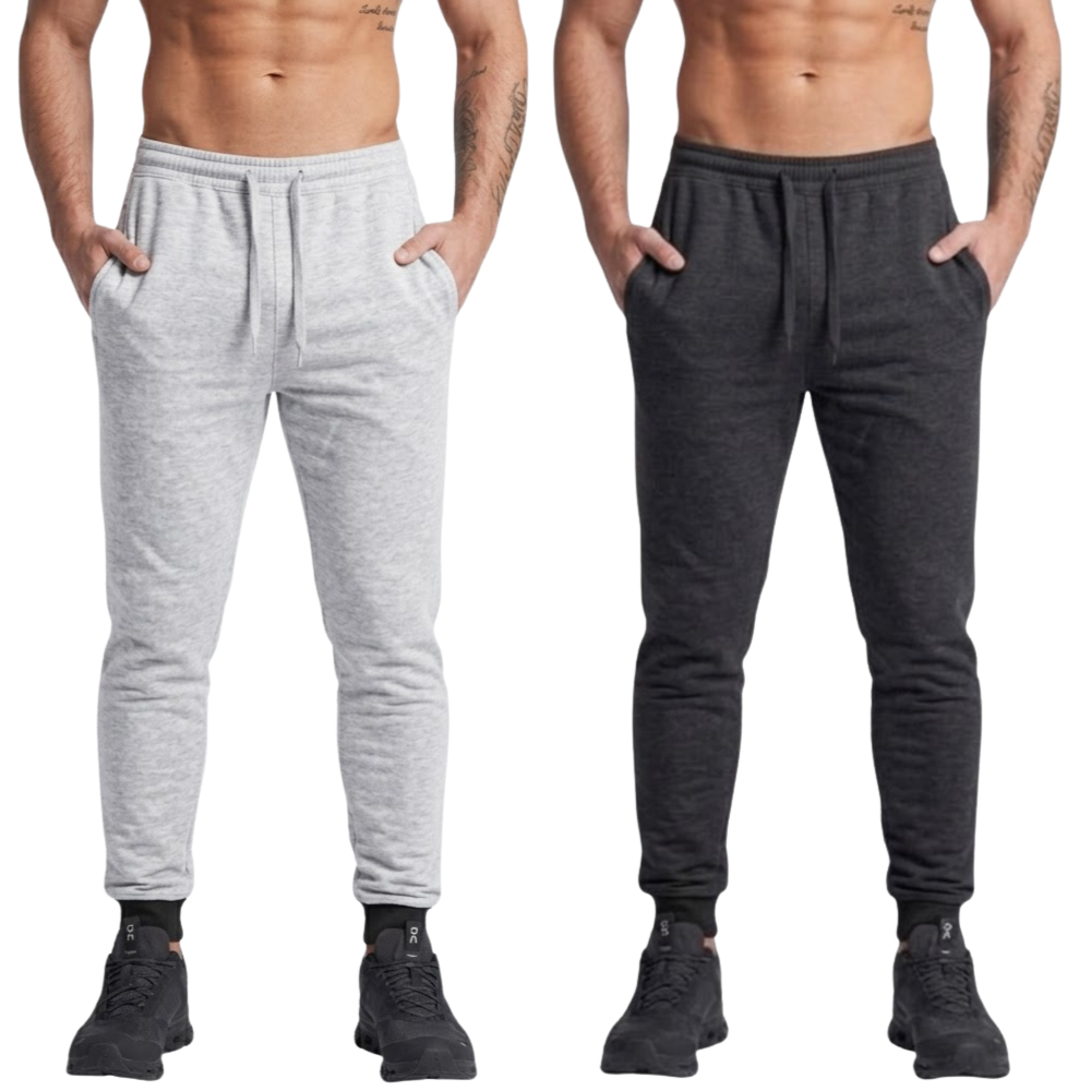 Kit 2 Calça Moletom Masculina Peluciada Com Bolso E Cadarço Jogger Skinny Lisa Estiloso