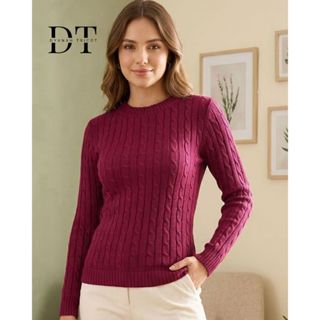 Blusa Feminina Tricot Trançada Manga Longa Gola Redonda Suéter Canelado Tricô Outono Inverno em Oferta na Shopee