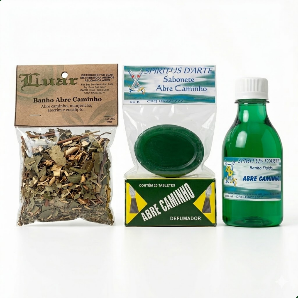 Kit Abre Caminho Profissional: Defumador + Banho + Sabonete + Ervas Limpeza e Destranca Tudo