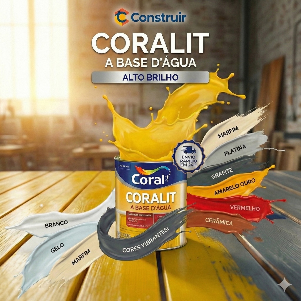 Tinta Esmalte Coralit Base Água Brilho Coral - Madeira e Metal - Sem Cheiro Secagem Rápida  800ml