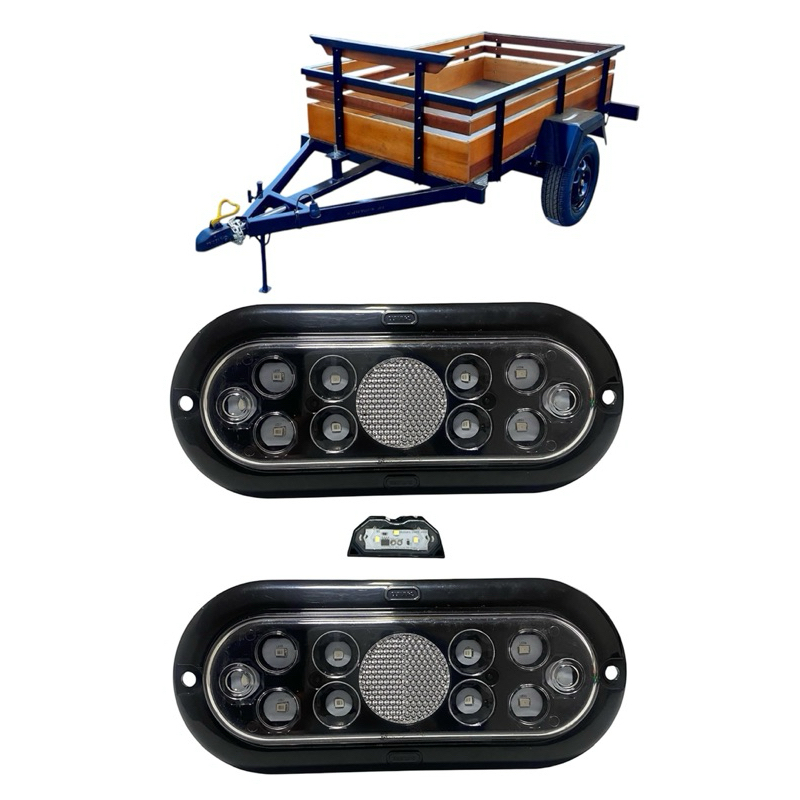 Lanterna Led Blindada Fumê Cristal Carretinha Reboque Jet Ski Barco Sinaleira + Placa Led (PAR)