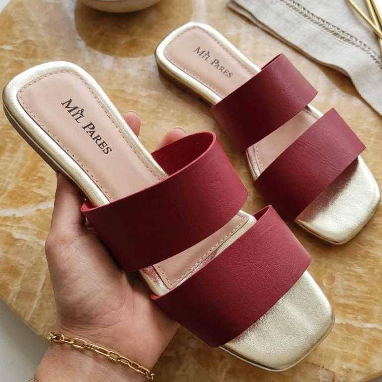 Sandália Rasteira Feminina 2 Tiras Confortável Antiderrapante Casual Leve Chic Elegante Uso Diário