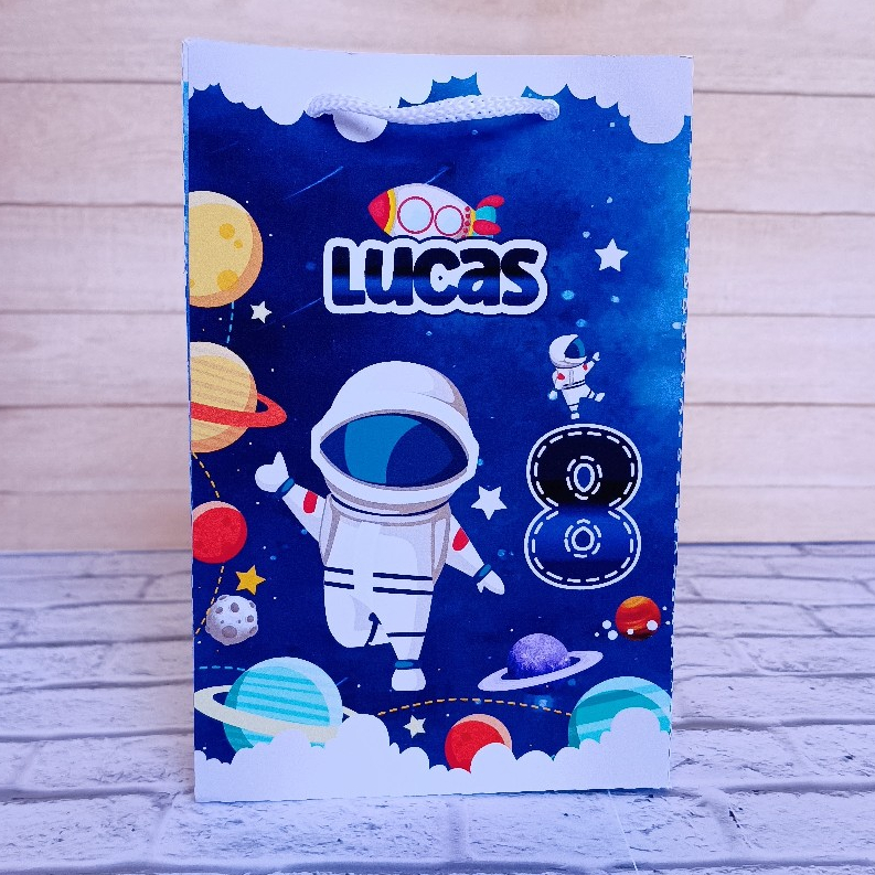 Sacolinha Personalizada 10x15cm ASTRONAUTA GALÁXIA | Pegue e Monte | Lembrancinhas | Sacolinha Surpresa
