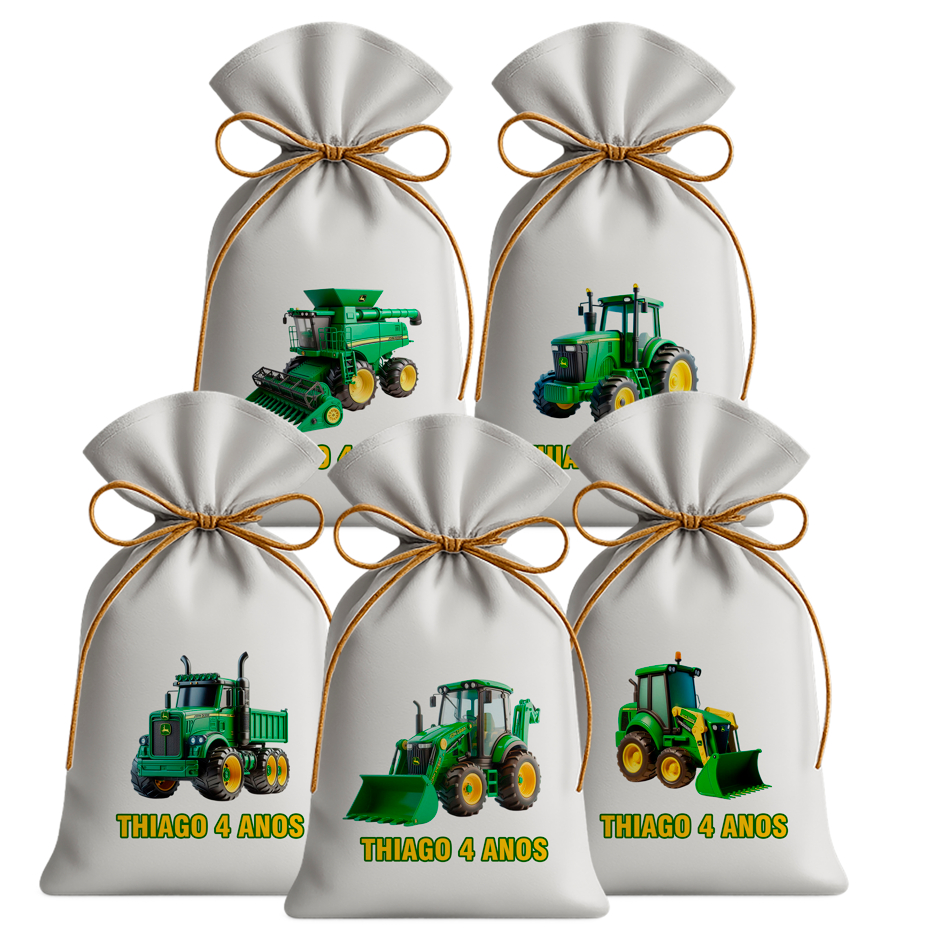 Saquinho Sacolinha Lembrancinha Festa Aniversário Infantil Tecido Personalizado Trator John Deere