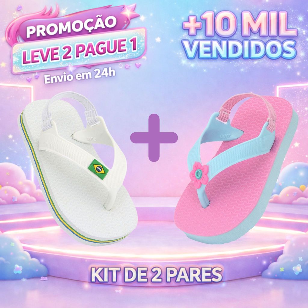 KIT Chinelos Para Menina e Menino Baby Brasil Para Bebes De Borracha Original Anti-Derrapante