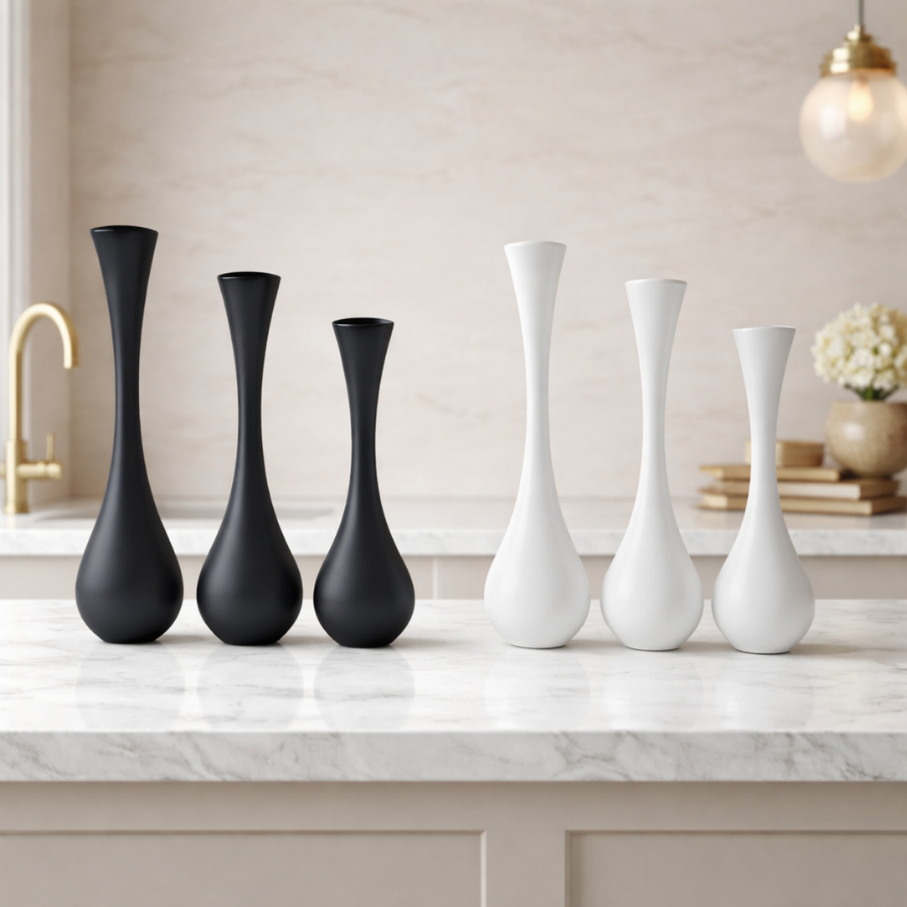 Vaso Decorativo Moderno na cor Branca e Preta para Flores Pequeno Médio ou Grande Decoração Sala Mesa Luxo