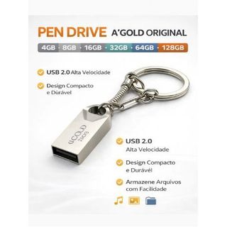 Mini Pendrive A GOLD  Original – Chaveiro Metálico USB 2.0 (4GB a 128GB) 🔑💾