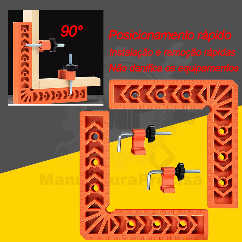 Kit 2 Sargentos Esquadro 90° Grampo de Canto 15x15 para Marcenaria