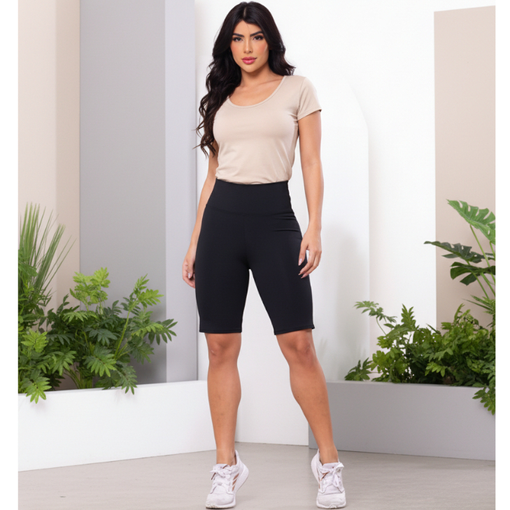 Bermuda ciclista suplex modeladora fitness sports cós alto zero transparência academia shorts comprido esportiva