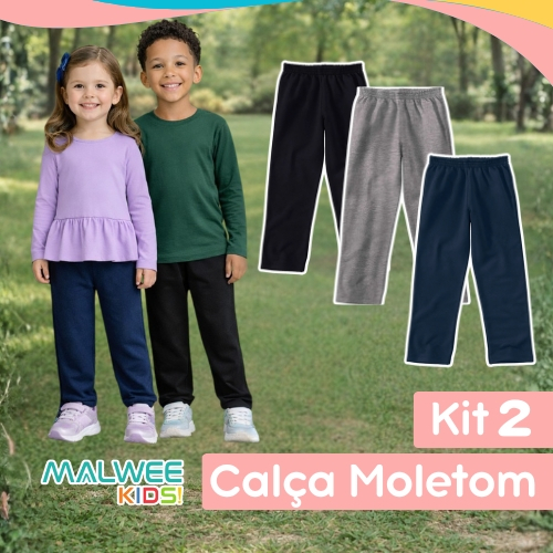 Calça Moletom Infantil Flanelada Unisex Kit 2 Malwee Algodão Escola em Oferta na Shopee