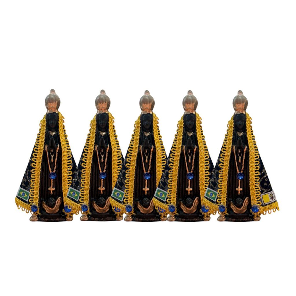 Kit 5 Nossa Senhora Aparecida 15 cm Gesso Manto Glitter Imagem Católica Atacado Revenda Decoração Religiosa Presente Fé